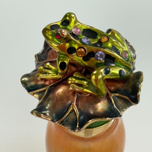 Perfume Bottle With Metal Frog Screw Top Dauber Multicolor Rhinestones Marked R - Picture 5 of 16